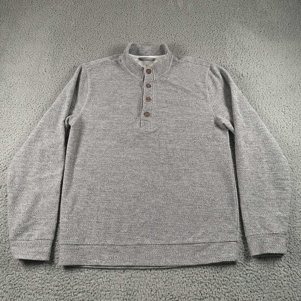 Marine Layer Sweater Mens M Gray Henley Mock Neck Organic Cotton Knit Stretch